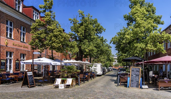 Catering, retail and typical, historic architecture in the Dutch Quarter in Potsdam, Brandenburg,