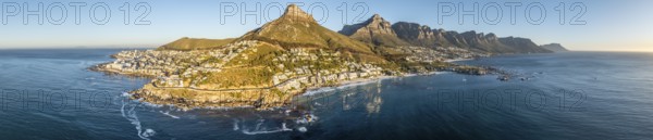Cityscape, Aerial View, Ocean with Bantry Bay, Clifton Beach, Camps Bay and Lion's Head, Cape Town,