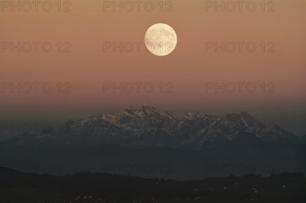 View from Horben of the Alpstein Mountains with the Säntis, in the light of the full moon,
