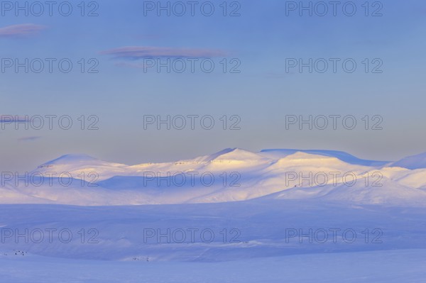 Snow covered mountains in Arctic landscape at Mohnbukta, bay at the western shore of Storfjorden in