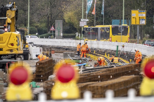 Large-scale construction site in the city center of Essen, Herkulesstraße, the construction of new