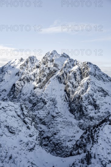 View of snowy Waxenstein, view from Längenfelderkopf in winter, Wetterstein Mountains,