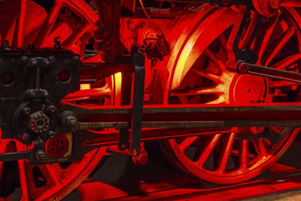 Wheelwork of the historic express locomotive 03 295, built in 1937, railway museum, Augsburg