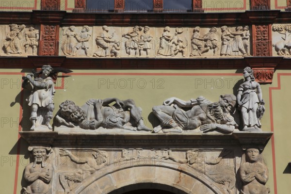 Façade of the Fürstenhof in Wismar, portal design of the passageway, Renaissance monument, district