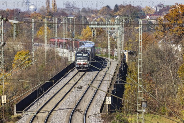 Freight train on the so-called Schusterbahn, a bypass of Stuttgart Central Station. Stuttgart,