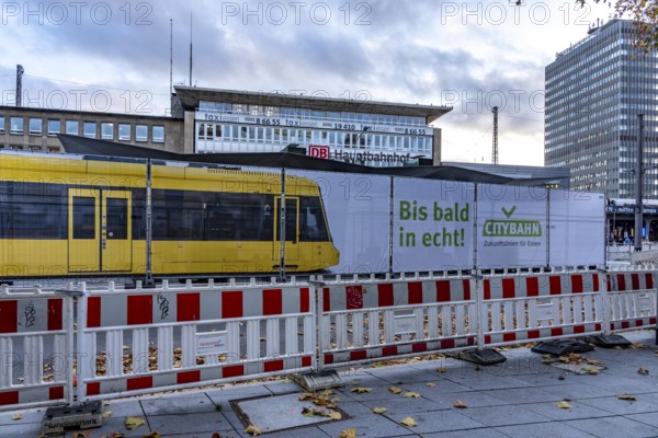 Construction site of the stop at the main train station, for the new city railway, visualization of