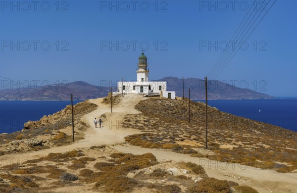 Mykonos, Cyclades, Greece - The Armenistis lighthouse in the north of the island is a landmark and