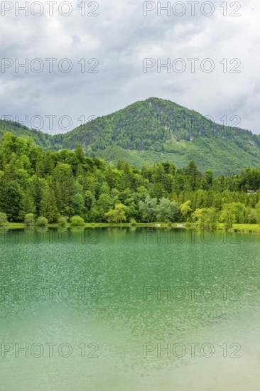 Landscape of Lake Elisabethsee on a rainy day in spring, Austria