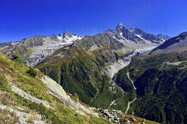 From left front Glacier du Tour back Aiguilles du Tour, right Aiguille du Chardonnet, in front