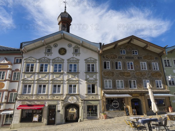 Altes Rathaus, gabelhäuser mit Lüftlmalerei, Marktstraße, pedestrian zone, Altstadt, Bad Tölz,