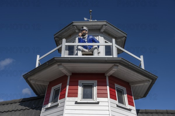 Captain figure on the balcony of a holiday home, Zingst, Darß, Mecklenburg-Western Pomerania,