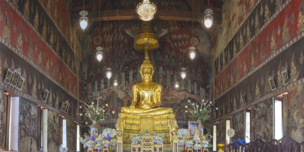 Golden Buddha statue with Bhumispara mudra, Buddha Gautama at the moment of enlightenment,