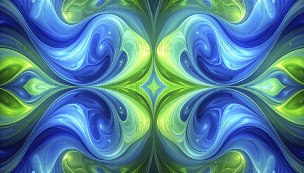 Symmetric Abstract Bright Liquid Ornament Background, futuristic wallpaper template illustration,