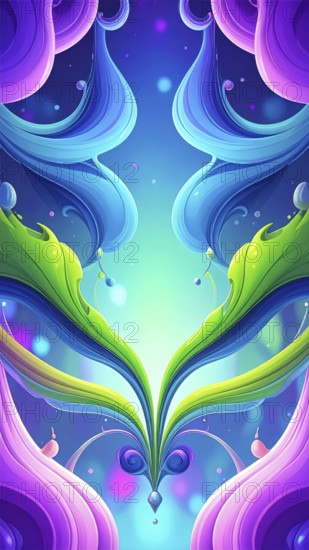 Symmetric Abstract Bright Liquid Ornament Background, futuristic wallpaper template illustration,