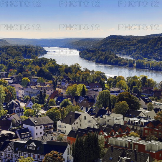 The Rhine seen from the Ulanendenkmal, Rhöndorf, Bad Honnef, Siebengebirge, North Rhine-Westphalia,