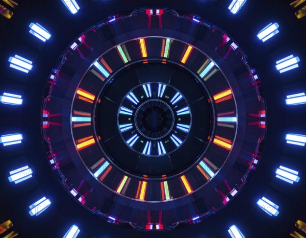 Abstract background of slightly unfocused multicolored glass lenses spinning and rotating,
