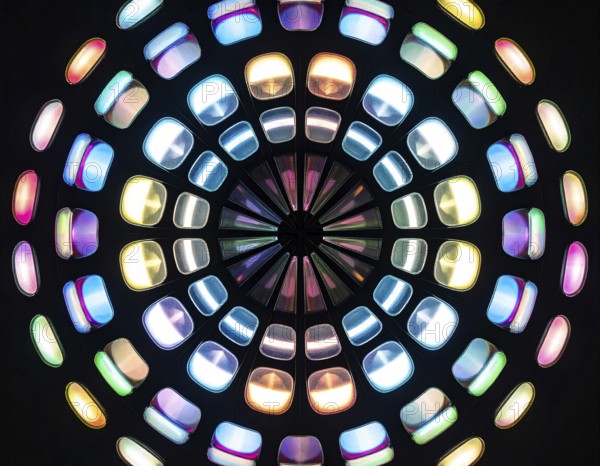 Abstract background of slightly unfocused multicolored glass lenses spinning and rotating,
