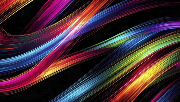 Abstract digital art featuring vibrant, intersecting neon lines creating a geometric pattern,