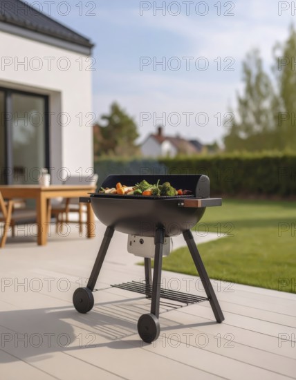 Cooking vegetables on grill outdoors, healthy lifestyle with healthy food, close up of grill with