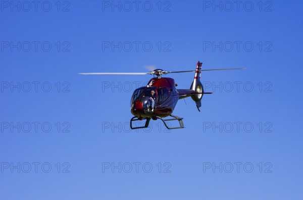 A Eurocopter EC 120B Colibri helicopter, D-HALX registration, during a flight demonstration as part