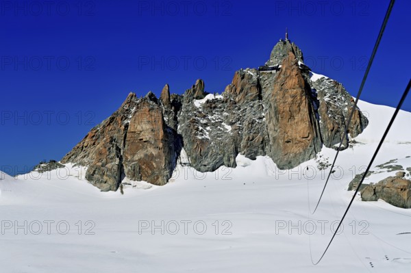 View from the Télécabine Panorama Railway to the Aiguille du Midi mountain station,