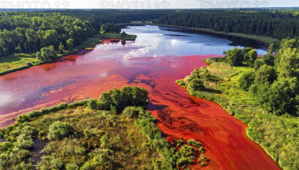 Red algae plant on the lake. abstract ecology nature concept, wild landscape with vibrant red
