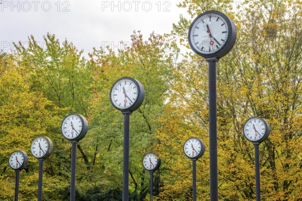 The art installation Zeitfeld in Volksgarten Park in Düsseldorf-Oberbilk, a total of 24 station