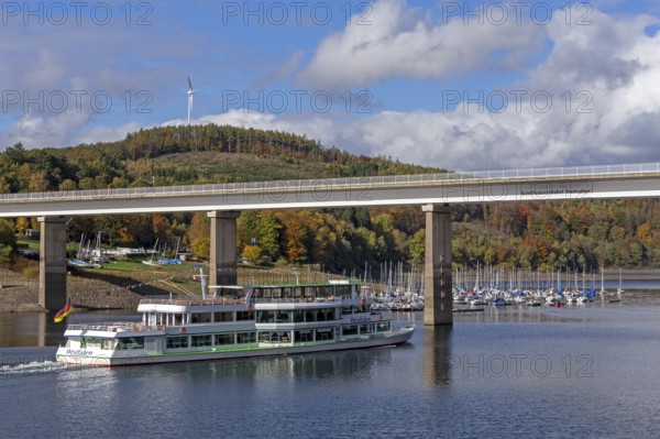 Marina, excursion ship, Talbrücke, Sondern, Olpe, Biggesee, Sauerland, North Rhine-Westphalia,