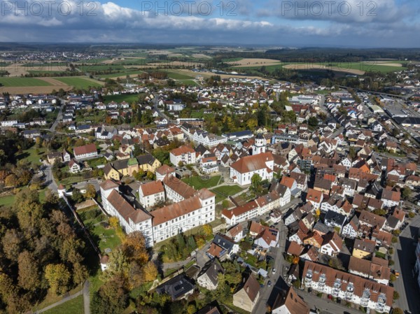 Aerial view of the city of Messkirch with Messkirch Castle and Castle of the Counts of Zimmern,