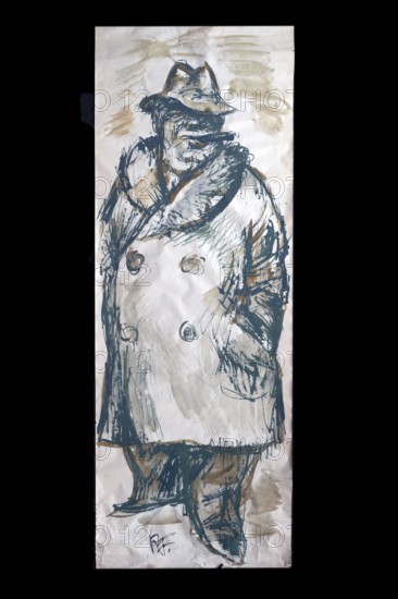 Original caricature, Berlin milieui from the 1940s, by artist Rudolf Führmann, 1909 to 1976,
