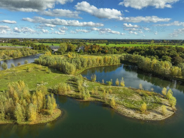 Wesel, Lower Rhine, North Rhine-Westphalia, Germany - autumn on the Lippe, trees with colorful