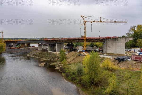 Four-lane new building of the town bypass in Wesel, B58n, here the bridge structure across the