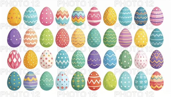Set of easter eggs flat design on white background, abstract vector wallpaper illustration, banner