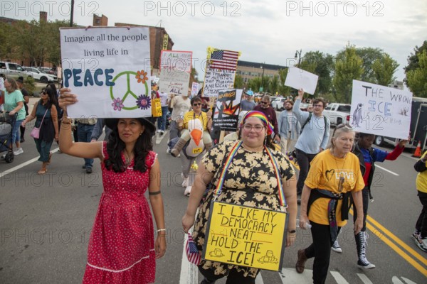 Detroit, Michigan USA - 18 October 2025 - A large crowd gathered for a 'No Kings' rally, protesting