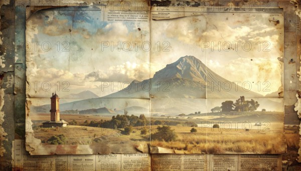 Grunge old public newspaper, texture background wallpaper illustration, vintage tattered yellow