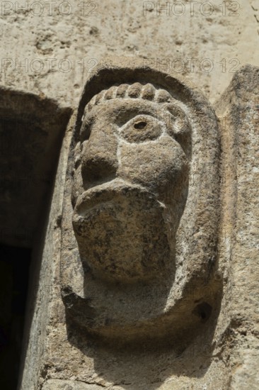 Porch sculptures of the romanesque church of Mailhat, Puy de Dome department, Auvergne-Rhone-Alpes,