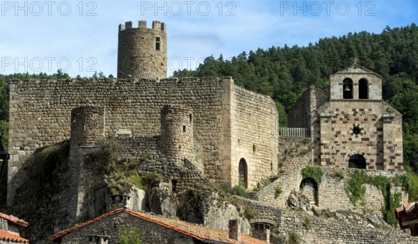 Saint Andre de Chalencon village. Castle and Chapel of Chalencon. Haute Loire. Auvergne Rhone Alpes
