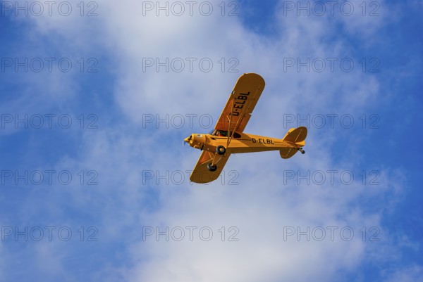A Piper PA-18 Super Cub of the Bravo Lima Formation during a flight demonstration as part of an air