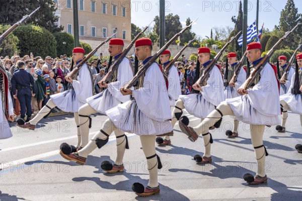 The traditional changing of the guard of the Evzones in front of the Greek Parliament in the Greek
