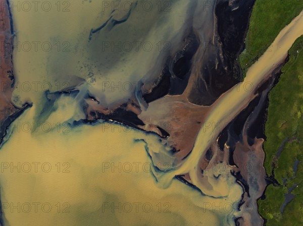 River, river course, river delta, branches, aerial view, wild river, summer, marshland, sediments,