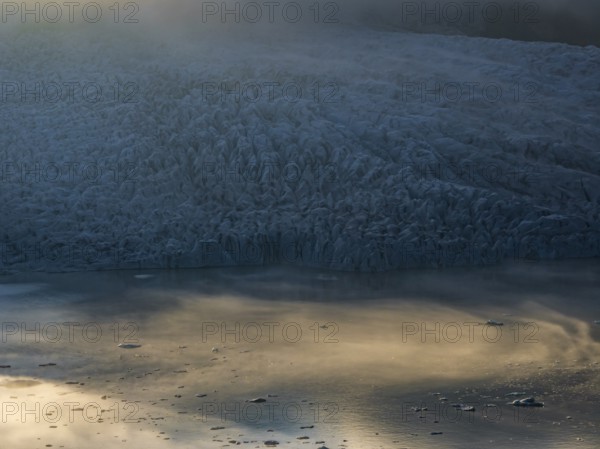 Icebergs, ice floes, glacial lake, glacier, summer, evening mood, aerial view, Fjallsjökull,
