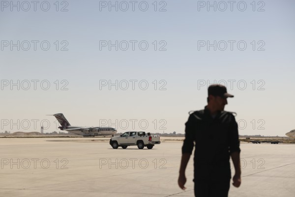 A Qatari plane carrying humanitarian and medical aid arrives at Damascus International Airport as
