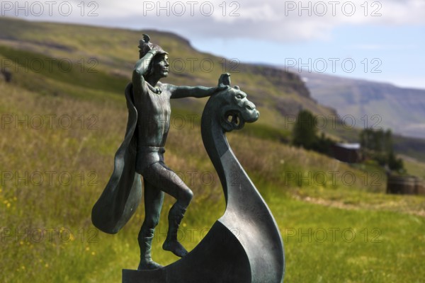Statue of Leifur Eiríksson, the discoverer of America, who was born here, Eiríksstadir Museum,