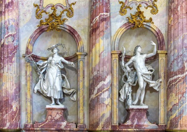 Interior design and exhibition rooms in the Würzburg Residence, imposing 18th century palace with