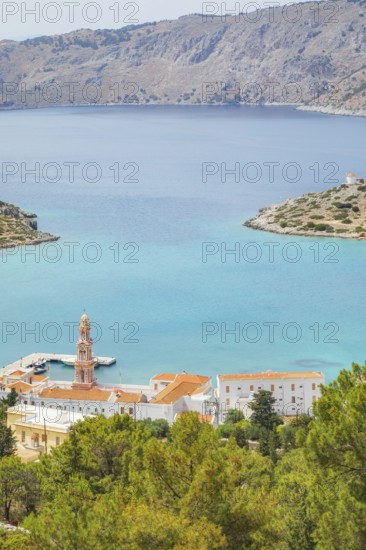 Panormitis bay, high angle view, Panormitis, Symi Island, Dodecanese Islands, Greece