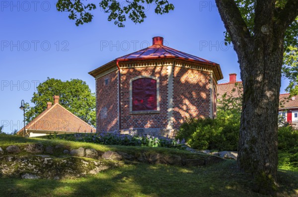 Historic building structures of Gustafsberg, a former spa and bathing resort on the Byfjord in
