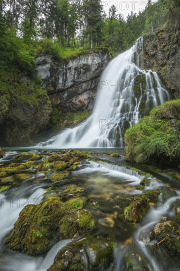 Summer nature experience at the Golling waterfall with lots of water, Golling an der Salzach,