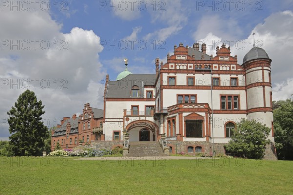 Wiligrad Castle built in 1898 on Lake Schwerin, Lübstorf, Mecklenburg Lake District,