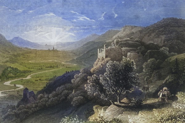 Streitberg Castle and town, climatic health resort, Franconian Switzerland, around 1850, district