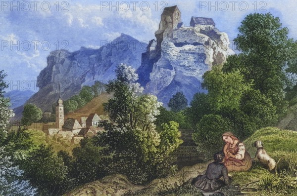 Castle and town of Pottenstein, climatic health resort, Franconian Switzerland, around 1850,